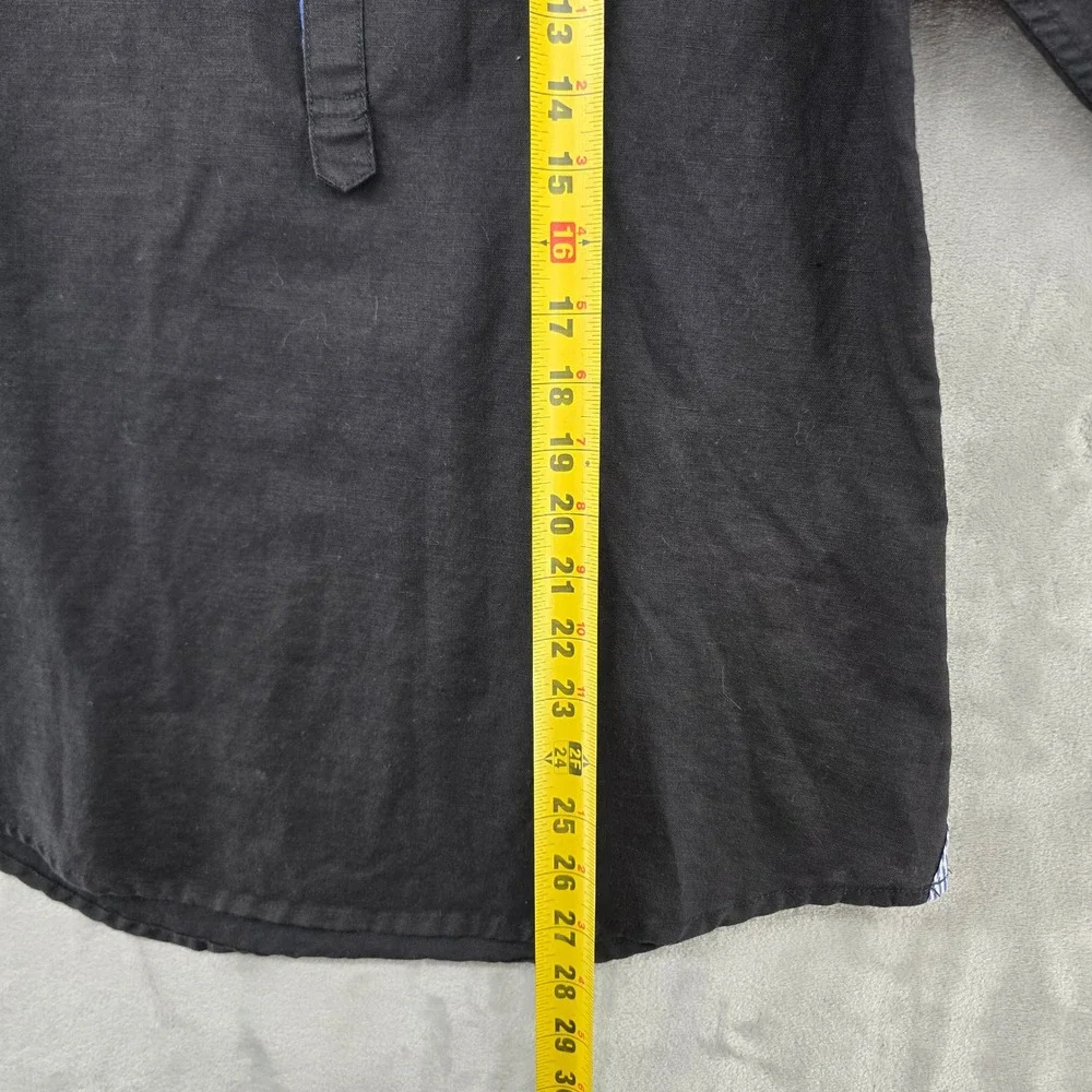Polo Ralph Lauren Popover Shirt Mens M Black Linen Cotton Band Collar Long Slev
